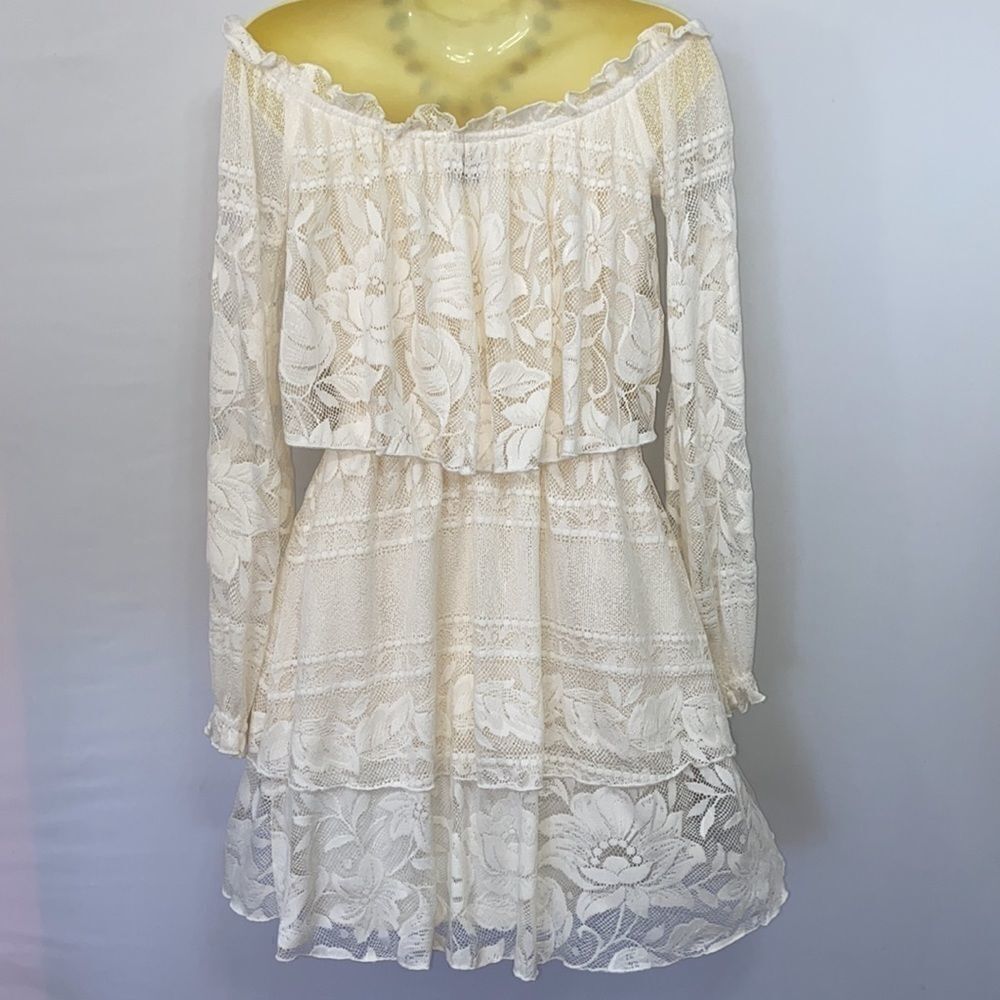 Show Me Your MuMu Dress Roses Cream Lace “Bess” Mini   Excellent!  Nwot  XS - Picture 7 of 8